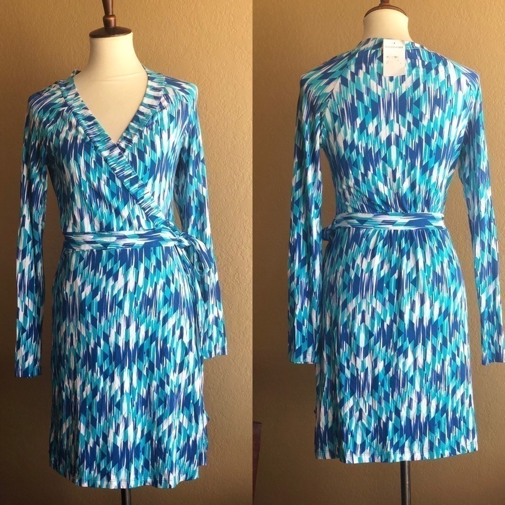 Tart Blue Geometric Wrap Dress Size S NWOT